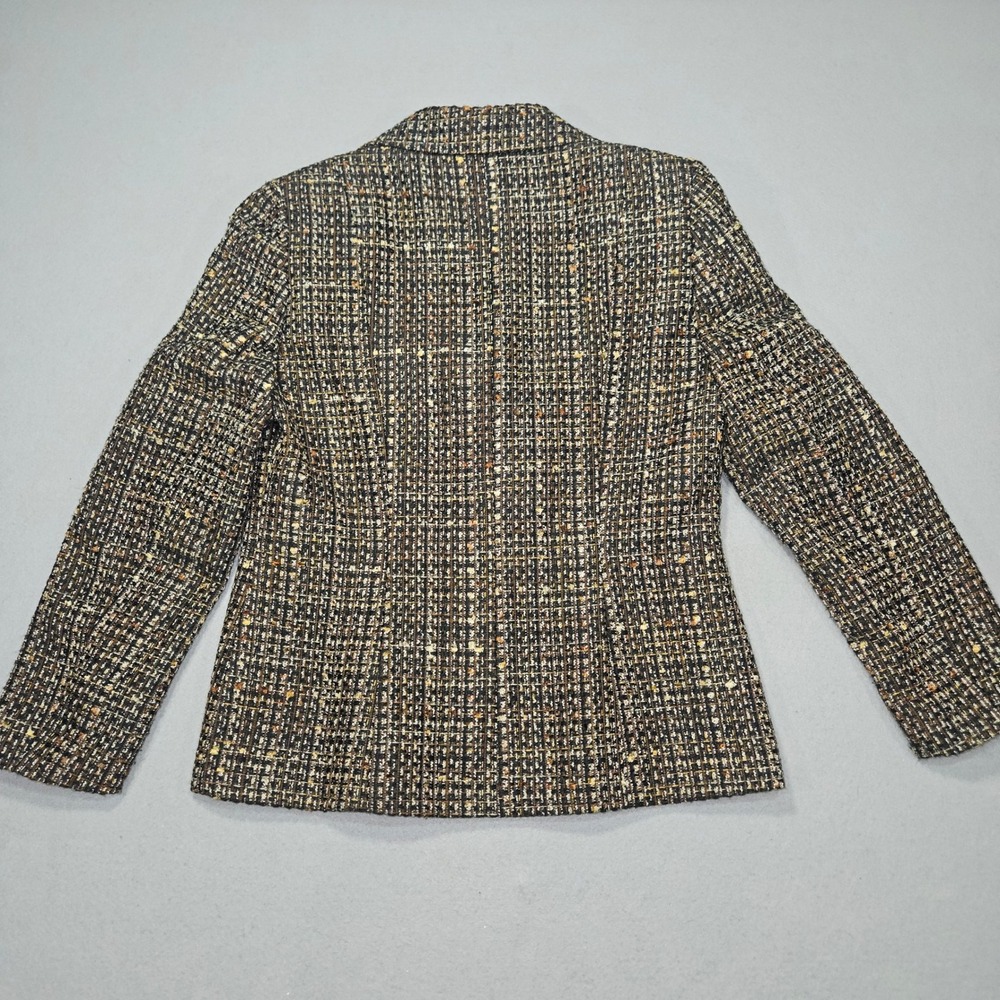 Le Suit VTG Style Tweed Blazer Skirt Set Brown Gold Plaid Sz 10 - Picture 9 of 14